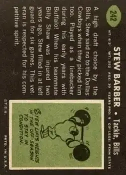 1969 Topps #242 - Stew Barber - Buffalo Bills