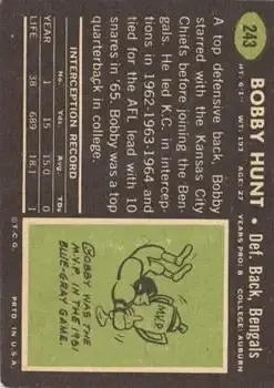 1969 Topps #243 - Bobby Hunt - Cincinnati Bengals