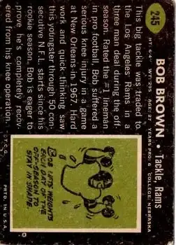 1969 Topps #245 - Bob Brown - Los Angeles Rams - Back