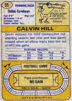 1974 Topps #95 - Calvin Hill - Dallas Cowboys - Back 1974 Topps #95 - Calvin Hill - Dallas Cowboys - Back