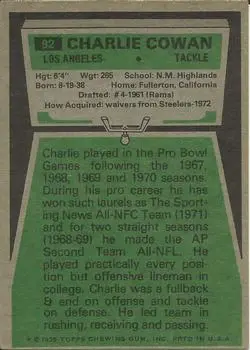 1975 Topps #92 - Charlie Cowan - Los Angeles Rams - Back 1975 Topps #92 - Charlie Cowan - Los Angeles Rams - Back