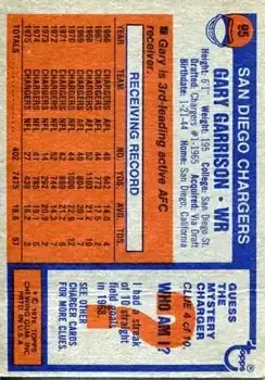 1976 Topps #95 - Gary Garrison - San Diego Chargers - Back