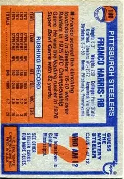 1976 Topps #100 - Franco Harris - Pittsburgh Steelers