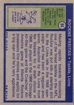 1972 Topps #94 - Rockne Freitas - Detroit Lions - Back