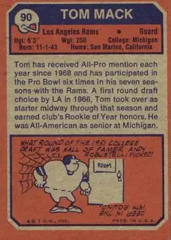 1973 Topps #90 - Tom Mack - Los Angeles Rams - Back