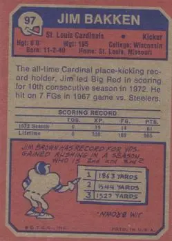 1973 Topps #97 - Jim Bakken - St. Louis Cardinals - Back