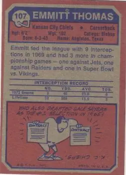 1973 Topps #107 - Emmitt Thomas - Kansas City Chiefs