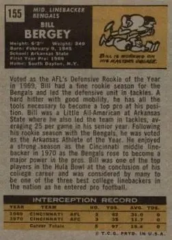 1971 Topps #155 - Bill Bergey - Cincinnati Bengals