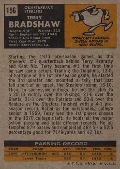 1971 Topps #156 - Terry Bradshaw - Pittsburgh Steelers