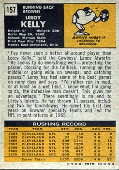 1971 Topps #157 - Leroy Kelly - Cleveland Browns - Back