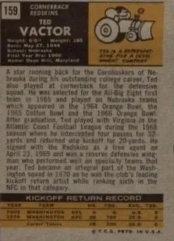 1971 Topps #159 - Ted Vactor - Washington Redskins