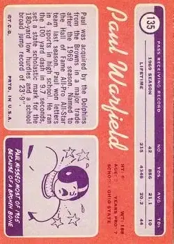 1970 Topps #135 - Paul Warfield - Miami Dolphins