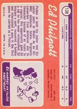 1970 Topps #138 - Ed Philpott - Boston Patriots - Back