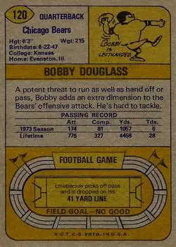1974 Topps #120 - Bobby Douglass - Chicago Bears - Back