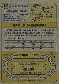 1974 Topps #121 - Harold Carmichael - Philadelphia Eagles - Back