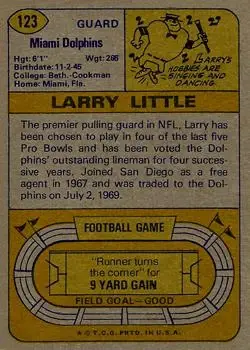 1974 Topps #123 - Larry Little - Miami Dolphins - Back 1974 Topps #123 - Larry Little - Miami Dolphins - Back