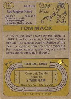 1974 Topps #126 - Tom Mack - Los Angeles Rams - Back