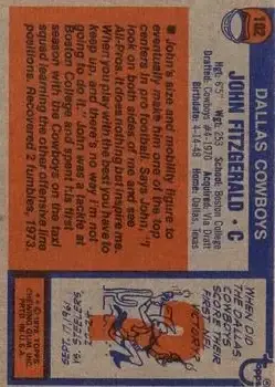 1976 Topps #102 - John Fitzgerald - Dallas Cowboys - Back 1976 Topps #102 - John Fitzgerald - Dallas Cowboys - Back