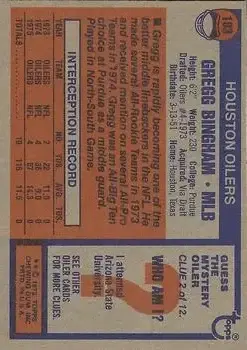 1976 Topps #103 - Gregg Bingham - Houston Oilers - Back