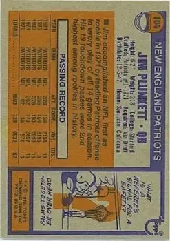 1976 Topps #104 - Jim Plunkett - New England Patriots - Back