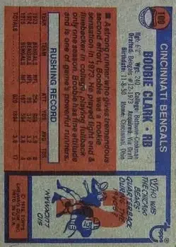 1976 Topps #109 - Boobie Clark - Cincinnati Bengals - Back