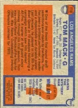 1976 Topps #110 - Tom Mack - Los Angeles Rams - Back
