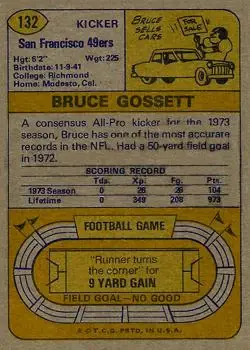 1974 Topps #132 - Bruce Gossett - San Francisco 49ers - Back 1974 Topps #132 - Bruce Gossett - San Francisco 49ers - Back