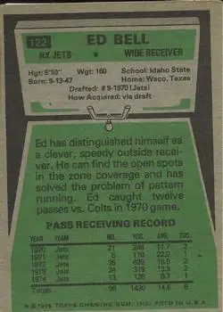 1975 Topps #122 - Ed Bell - New York Jets - Back