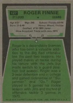 1975 Topps #127 - Roger Finnie - St. Louis Cardinals - Back