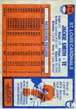 1976 Topps #116 - Jackie Smith - St. Louis Cardinals - Back 1976 Topps #116 - Jackie Smith - St. Louis Cardinals - Back