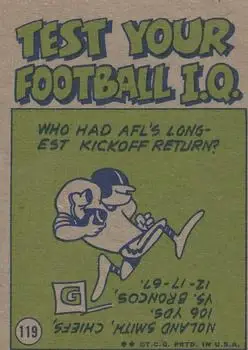 1972 Topps #119 - Jim Nance - New England Patriots - Back 1972 Topps #119 - Jim Nance - New England Patriots - Back