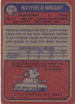 1973 Topps #110 - Rayfield Wright - Dallas Cowboys - Back
