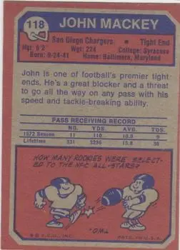1973 Topps #118 - John Mackey - San Diego Chargers - Back 1973 Topps #118 - John Mackey - San Diego Chargers - Back