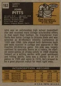 1971 Topps #163 - John Pitts - Buffalo Bills