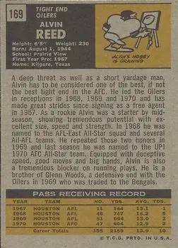 1971 Topps #169 - Alvin Reed - Houston Oilers - Back