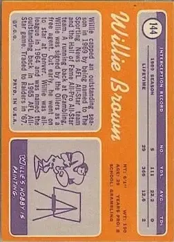 1970 Topps #144 - Willie Brown - Oakland Raiders - Back