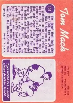 1970 Topps #151 - Tom Mack - Los Angeles Rams - Back