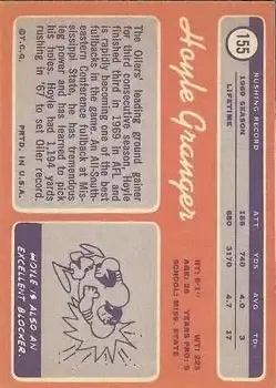 1970 Topps #155 - Hoyle Granger - Houston Oilers - Back