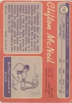 1970 Topps #157 - Clifton McNeil - New York Giants - Back