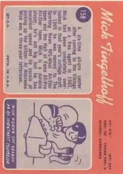 1970 Topps #158 - Mick Tingelhoff - Minnesota Vikings - Back