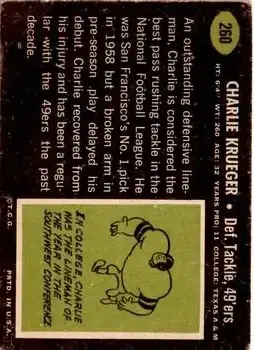 1969 Topps #260 - Charlie Krueger - San Francisco 49ers - Back