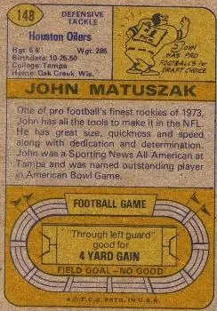 1974 Topps #148 - John Matuszak - Houston Oilers - Back