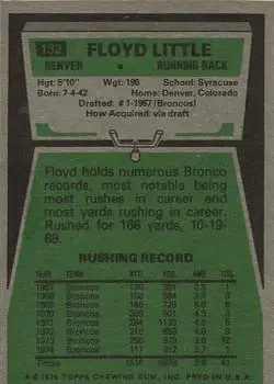 1975 Topps #132 - Floyd Little - Denver Broncos - Back