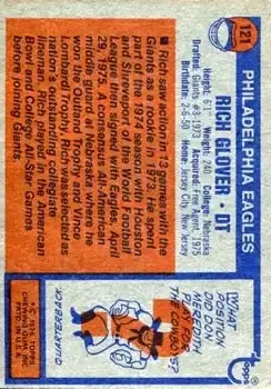1976 Topps #121 - Rich Glover - Philadelphia Eagles - Back