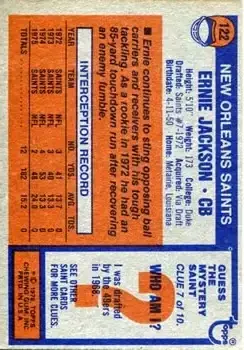 1976 Topps #122 - Ernie Jackson - New Orleans Saints - Back 1976 Topps #122 - Ernie Jackson - New Orleans Saints - Back