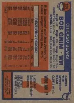 1976 Topps #124 - Bob Grim - Chicago Bears - Back