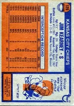 1976 Topps #129 - Jim Kearney - Kansas City Chiefs - Back 1976 Topps #129 - Jim Kearney - Kansas City Chiefs - Back