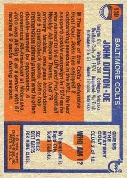 1976 Topps #130 - John Dutton - Baltimore Colts - Back