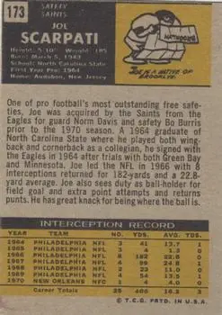 1971 Topps #173 - Joe Scarpati - New Orleans Saints