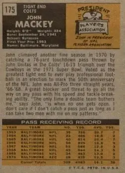 1971 Topps #175 - John Mackey - Baltimore Colts